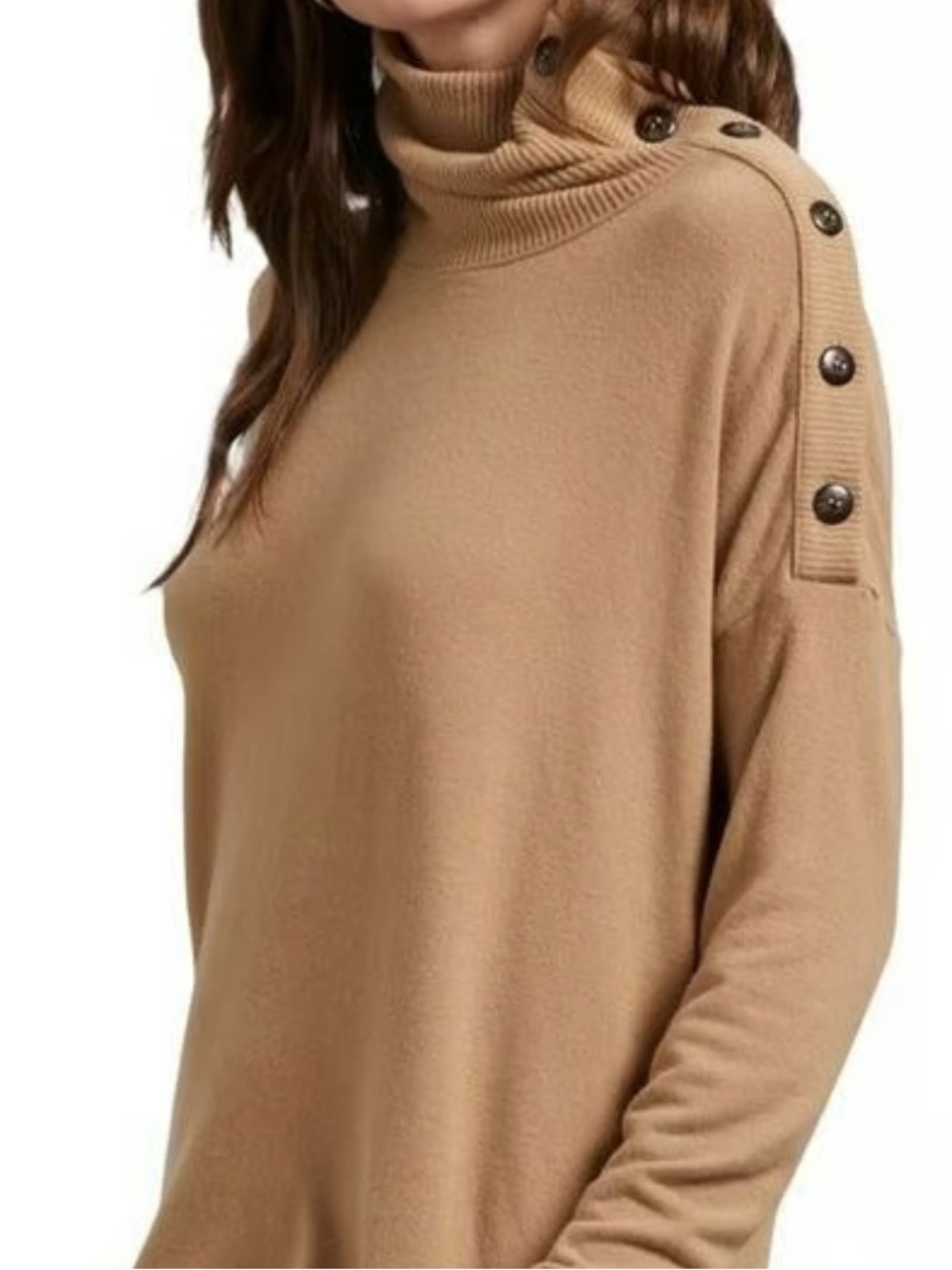 Michael stars Los Angeles tan warm button turtleneck sweater size S